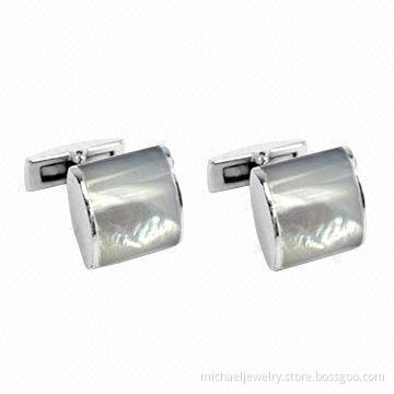 Stainless Steel Cufflinks with Mop, Concise and Fashionable